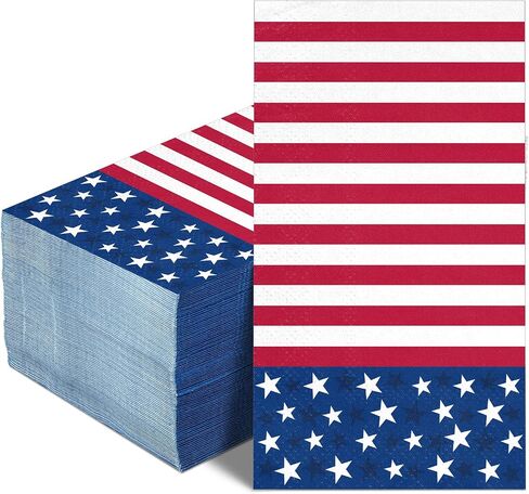 100 Pieces 4th of July Napkins Independence Day Paper Guest Towels Disposable Memorial Day Hand Towels for Home Kitchen Patriotic Happy 4th of July Party Supplies, 3 Ply (Stripe) in Saudi Arabia