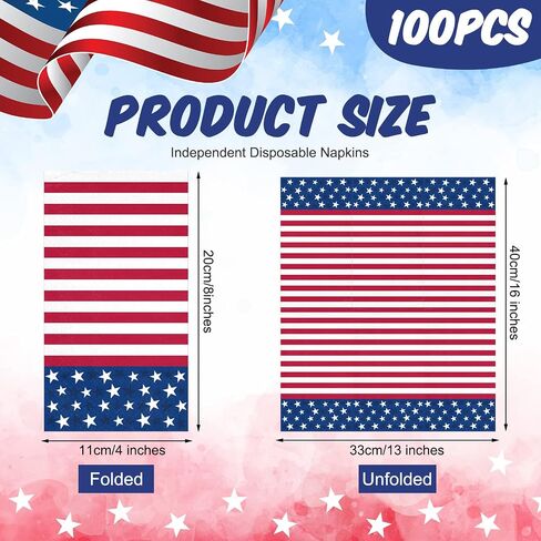 100 Pieces 4th of July Napkins Independence Day Paper Guest Towels Disposable Memorial Day Hand Towels for Home Kitchen Patriotic Happy 4th of July Party Supplies, 3 Ply (Stripe) in Saudi Arabia