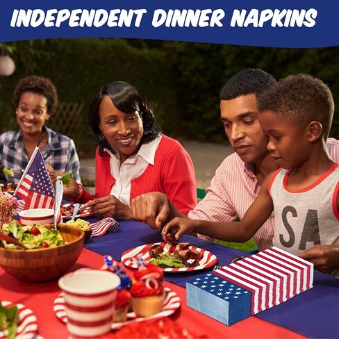 100 Pieces 4th of July Napkins Independence Day Paper Guest Towels Disposable Memorial Day Hand Towels for Home Kitchen Patriotic Happy 4th of July Party Supplies, 3 Ply (Stripe) in Saudi Arabia