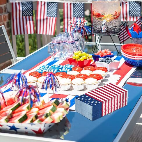 100 Pieces 4th of July Napkins Independence Day Paper Guest Towels Disposable Memorial Day Hand Towels for Home Kitchen Patriotic Happy 4th of July Party Supplies, 3 Ply (Stripe) in Saudi Arabia