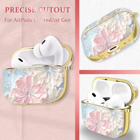 Compatible with AirPods 2nd/1st Generation Case,Flower Airpods 2 Gen Cover Protective Skin Girl Women with Floral Keychain in Saudi Arabia