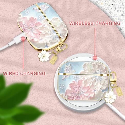Compatible with AirPods 2nd/1st Generation Case,Flower Airpods 2 Gen Cover Protective Skin Girl Women with Floral Keychain in Saudi Arabia
