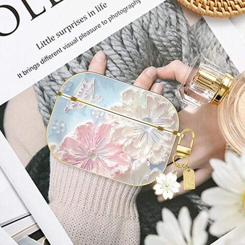Compatible with AirPods 2nd/1st Generation Case,Flower Airpods 2 Gen Cover Protective Skin Girl Women with Floral Keychain in Saudi Arabia