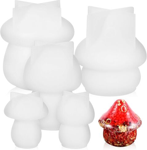 Mushroom Stencil Mushroom Jar Resin Molds, Mushroom Resin Jar Mold with Lid, for Epoxy Resin, Epoxy Molds for Christmas Gifts, Storage Container, Candle Holder, Candy Jar, 5pcs in Saudi Arabia