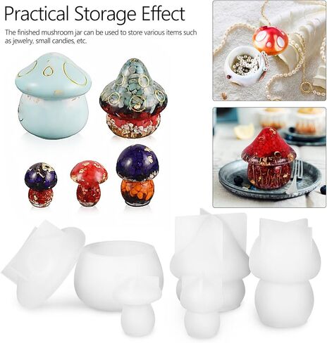 Mushroom Stencil Mushroom Jar Resin Molds, Mushroom Resin Jar Mold with Lid, for Epoxy Resin, Epoxy Molds for Christmas Gifts, Storage Container, Candle Holder, Candy Jar, 5pcs in Saudi Arabia