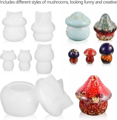 Mushroom Stencil Mushroom Jar Resin Molds, Mushroom Resin Jar Mold with Lid, for Epoxy Resin, Epoxy Molds for Christmas Gifts, Storage Container, Candle Holder, Candy Jar, 5pcs in Saudi Arabia