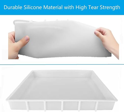 قوالب سيليكون مستطيلة من الراتنج مقاس 16 × 12 بوصة قالب إيبوكسي لطاولة النهر، وألواح التقطيع، وصواني التقديم، وطبق الجبن (مع 4 قطع من قوالب الأكواب العميقة و4 قطع من المقابض) in Kuwait