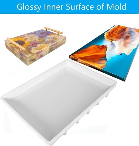 قوالب سيليكون مستطيلة من الراتنج مقاس 16 × 12 بوصة قالب إيبوكسي لطاولة النهر، وألواح التقطيع، وصواني التقديم، وطبق الجبن (مع 4 قطع من قوالب الأكواب العميقة و4 قطع من المقابض) in Kuwait