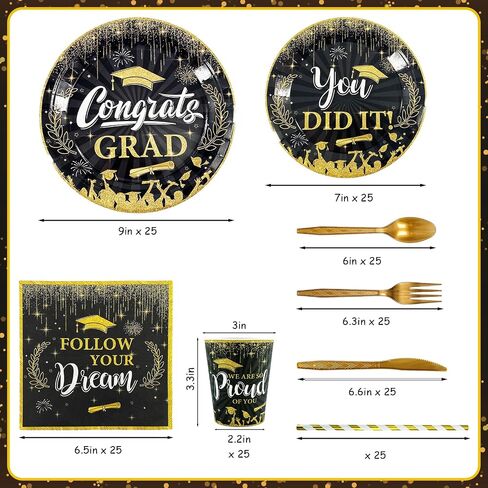 Black and Gold Congratulation Disposable Plates Congratulations Grad Banner Graduation Party Decorations Class of 2024 Congrats Plates Napkins Party Supplies Graduation Plates in Saudi Arabia