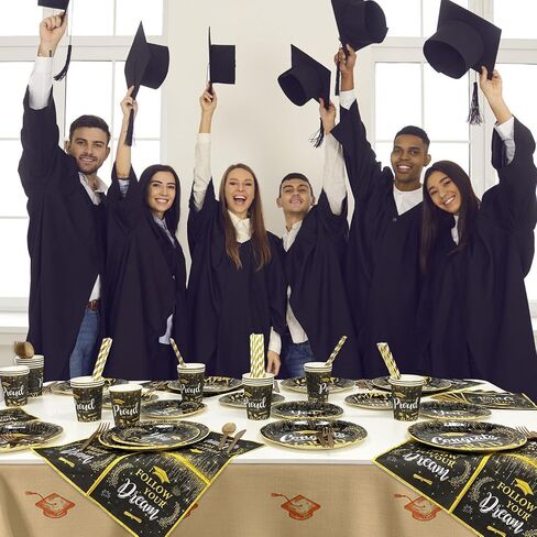Black and Gold Congratulation Disposable Plates Congratulations Grad Banner Graduation Party Decorations Class of 2024 Congrats Plates Napkins Party Supplies Graduation Plates in Saudi Arabia