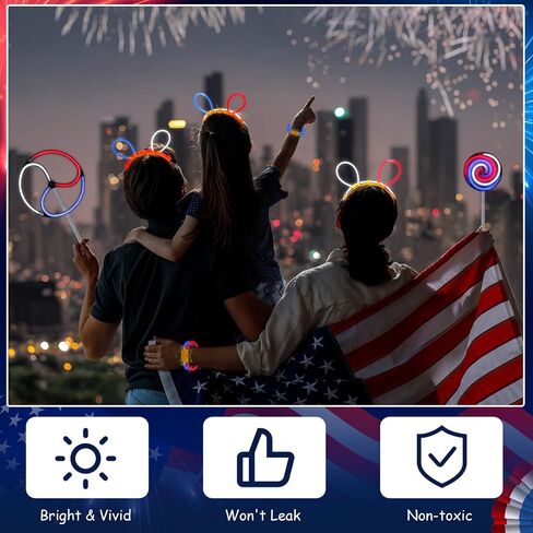 333 Pcs 4th of July Glow Sticks Favors Includes Red White Blue Glow Sticks Headbands Glasses Bracelets Pinwheel Lollipop Connectors for 4th of July Memorial Day Patriotic Party Supplies in Saudi Arabia