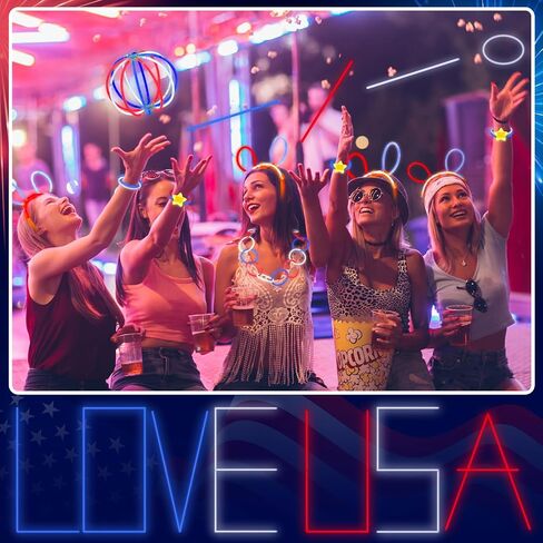 333 Pcs 4th of July Glow Sticks Favors Includes Red White Blue Glow Sticks Headbands Glasses Bracelets Pinwheel Lollipop Connectors for 4th of July Memorial Day Patriotic Party Supplies in Saudi Arabia