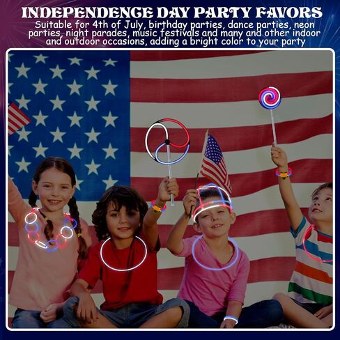 333 Pcs 4th of July Glow Sticks Favors Includes Red White Blue Glow Sticks Headbands Glasses Bracelets Pinwheel Lollipop Connectors for 4th of July Memorial Day Patriotic Party Supplies in Saudi Arabia