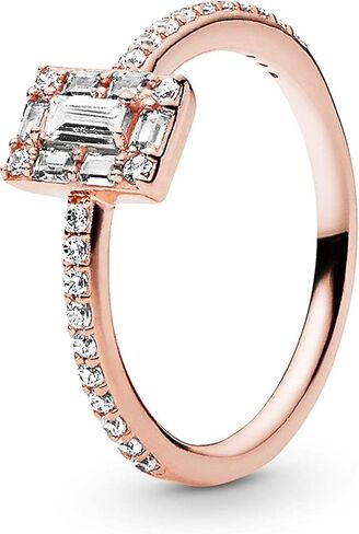 Pandora Sparkling Square Halo Ring - Timeless and Elegant Ring - Promise Ring for Women - Layering or Stackable Ring - 14k Rose Gold-Plated Rose with Cubic Zirconia - Size 7, With Gift Box in Saudi Arabia