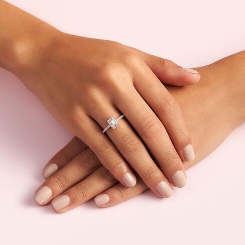 Pandora Sparkling Square Halo Ring - Timeless and Elegant Ring - Promise Ring for Women - Layering or Stackable Ring - 14k Rose Gold-Plated Rose with Cubic Zirconia - Size 7, With Gift Box in Saudi Arabia
