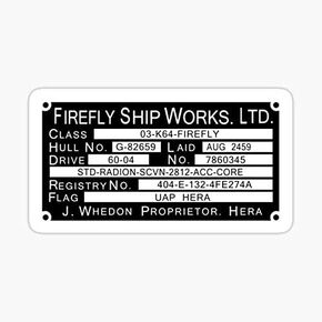 Firefly Ship Works Ltd. Sticker Sticker - Sticker Graphic - Waterproof - Fade Resistant Die Cut