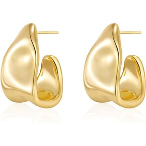 Kyerlyn Chunky Gold Earrings for Women, 14K Gold/Silver Plated Statement Geometric Dangle Drop Earrings Chunky Trendy Knot Stud Hypoallergenic Fashion Jewelry Gift