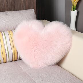 Love Throw Pillow Heart Shaped Long Plush Pink Imitation Wool Living Room Sofa Girl Gift Cute Cushion Headrest (11.81 inch X 15.74 inch, Light Pink)