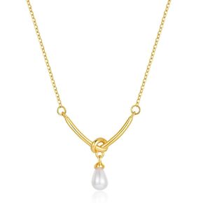 Gold Pearl Necklace Dainty 18K Gold Necklaces knot necklace16-19in Adjustable pearl Jewelry for Women Necklace Best Choice for Mother's Day, Girlfriend, Birthday, Christmas Gift