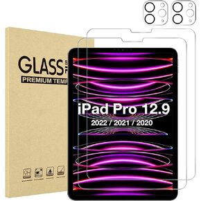 XZC [2+2 Pack iPad Pro 12.9 Screen Protector with Camera Lens Protector, Tempered Glass Film Guard for iPad Pro 12.9 2022/2021/2020 (6th/5th/4th Generation)(Screen Protector)