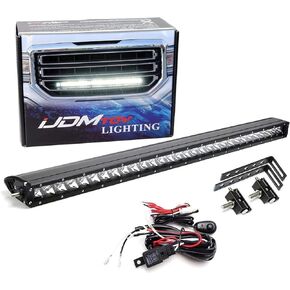 iJDMTOY Behind Grille Mount 30-Inch LED Light Bar Kit Compatible with 2014-18 GMC Sierra 1500 2500 3500 HD, Incl (1) 150W LED Lightbar, Mesh Grill Mounting Brackets & On/Off Switch Wiring Kit