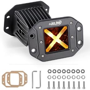 Flush Mount LED Pods with Amber Daytime Running Light, 2Pcs 5 Inch 20W Spot Light LED Work Light Bars Compatible with Reverse Fog Light for Off Road Golf Cart Trucks Tractor Boat