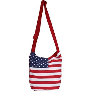 Cute American Flag Canvas Sling Bag-Cum-Jhola Bag - Stars & Stripes Hobo Style (Made in India)