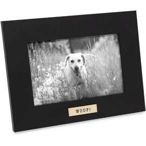 Isaac Jacobs 4x6 Wood Sentiments Dog Woof! Picture Frame, Vertical Keepsake Photo Frame with Easel and a Hanging Tabs for Tabletop, Desktop & Wall Display, (Black, 4x6)