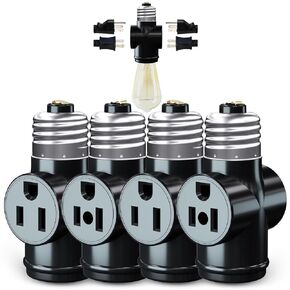 Light Socket Adapter, Convert E26 Light Socket to 3-Prong Outlet Adapter and Light Bulb Socket, 1 Pack(Black)