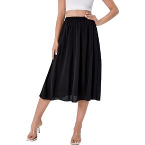 Milumia Women's Chiffon A Line High Waisted Solid Flared Swing Midi Skirts