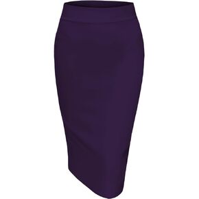 Women's Elastic Waist Stretch Bodycon Pencil Skirt Midi Knee Length for Wear to Work