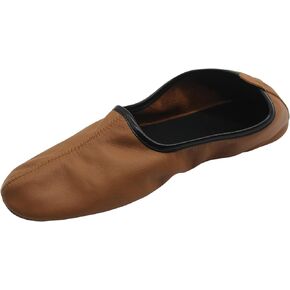 Women's Indoor Leather Slippers Tan Color Traditional Babouche House Shoes Barefoot Moccasin