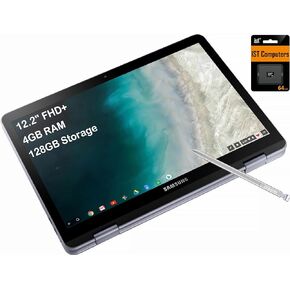 SAMSUNG Chromebook Plus V2 360 12.2" FHD+ 2-in-1 Touchscreen (Intel Celeron 3965Y, 4GB RAM, 128GB (64GB eMMC+64GB SD Card), Stylus Pen) Home & Education Laptop, w/Dual Webcam, Chrome OS (Renewed)