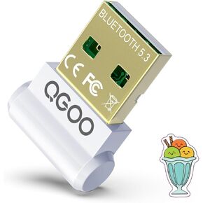 USB Bluetooth Adapter for PC - QGOO Bluetooth Dongle 5.3 EDR, Wireless Bluetooth Receiver for Desktop Computer Laptop Bluetooth Windows 8.1/10/11（white-141）