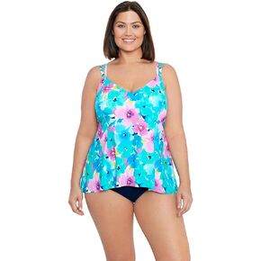 Penbrooke Shape Solver Women's Plus Hidden Garden Princess Seam Fauxkini Soft Cup One Piece Swimsuit