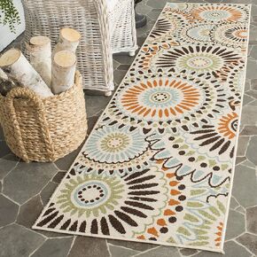SAFAVIEH Veranda Collection Runner Rug - 2'3" x 6', Chocolate & Terracotta, Boho Floral Design, Non-Shedding & Easy Care, Indoor/Outdoor & Washable-Ideal for Patio, Backyard, Mudroom (VER091-0725)