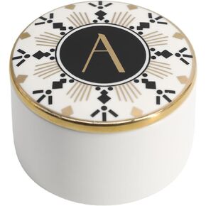 COLLECTIVE HOME - Monogram Jewelry Box, Bohemian Ceramic Trinket Box, Storage for Necklace Ring Bracelet Keys, Birthday Mother's Day Christmas Gift for Women, 3.25" x 2.5" (A)