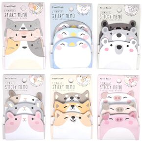 6Packs Cute Cartoon Animal Sticky Notes, Self-Stick Memo Note Set Writing Pads Page Marker Notepad for Office, School and Home