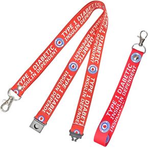 Type 1 Diabetic printed Lanyard Key tag SET - Diabetes Medical Alert insulin Dependent…, Red
