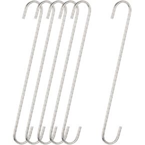 uxcell S Hanging Hooks, 16inch(400mm) Extra Long Steel Hanger, Indoor Outdoor Uses for Garden, Bathroom, Closet, Workshop, Kitchen, Matt Silver, 6Pcs
