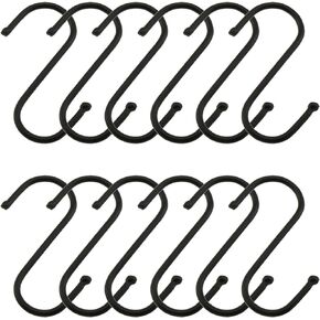 E-outstanding S Hook 12PCS 2.7 x 0.8 x 0.1Inch Black Heavy Duty Stainless Steel S-Shaped Hooks Hangers for Hanging pots and Pans, Plants, Utensils, Towels Small Size Hanging Hook