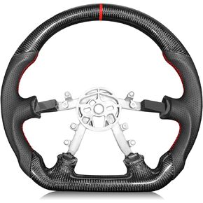 Carbon Fiber Steering Wheel for Chevy Corvette C5 1997-2004 D-shaped Flat-bottom Steering Wheel Preforated Leather Grip Hand-Stitched Compatible with C5 Z06