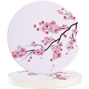 Car Coasters for Drinks -Set of 2 Pack,Sakura Japan Flower Durable Absorbent Ceramics Car Accessories Easy Removal of Auto Cup Holders for Women Men