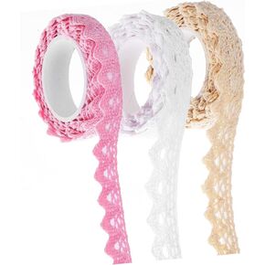 EXCEART 3 Rolls Self Adhesive Wedding Decor Crochet Lace Trim Decorative Tape Self-Adhesive Lace Sticker Lace Trim Tape Adhesive Lace Tapes Lace Sticker Tape Textured Paper Crafts Cotton
