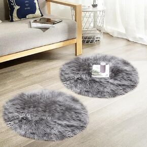 HYSEAS Faux Sheepskin Fur Area Rug Black 3x3 Feet 2 Pack, Round Fluffy Soft Fuzzy Plush Shaggy Carpet Throw Rug for Indoor Floor, Sofa, Chair, Bedroom, Living Room, Home Decoration in Kuwait