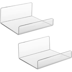 Set of 2 Acrylic Floating Wall Shelves Hanging Shelves, Adhesive Wall Display Shelf Stand for Plant Pot, Speaker, Security Camera, Figures in Office and Home, 8 x 6 Inch