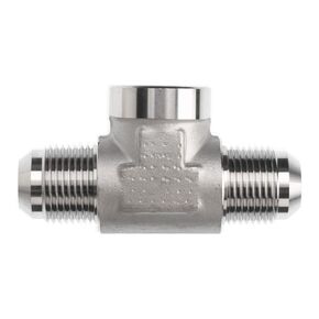 2602-08-08-04-FG Forged Steel Tee Fitting, 3/4"-16 SAE x 3/4"-16 SAE x 1/4"-18 NPTF Thread, 1/2" Male JIC x 1/2" Male JIC x 1/2" Female NPTF
