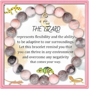 PARTNER Lizard Inspirational Birthday Gifts for Women Best Friends Unique Gifts Natural Stone Beaded Bracelets for Women Teen Girls Agate Beaded Jewelry with Meaningful Message Card For Lizard Lovers,Comes Packaged
