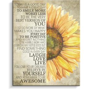Kas Home Sunflower Wall Decor Inspirational Quotes Canvas Wall Art Rustic Farmhouse Sunflower Artwork for Bathroom Bedroom Office Kitchen Framed Ready To Hang (12 X 15 inch, Yellow - Flower) in Kuwait