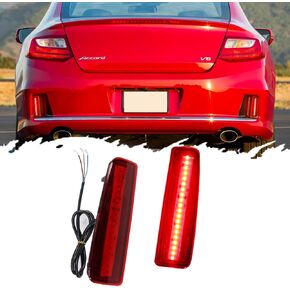 For 2013 2014 2015 Honda Accord Coupe LED Rear Bumper Reflector Tail Brake Lights Red Lens 33505T3LA02 / 33505-T3L-A02